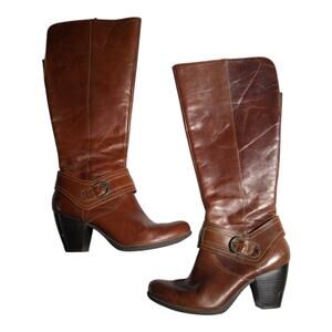 BOC by Born Brown Leather Knee High Block Heel Western Riding Boots Sz 8